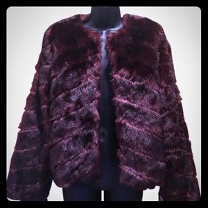 BELLE VERE Burgandy and Black Faux Fur Jacket
